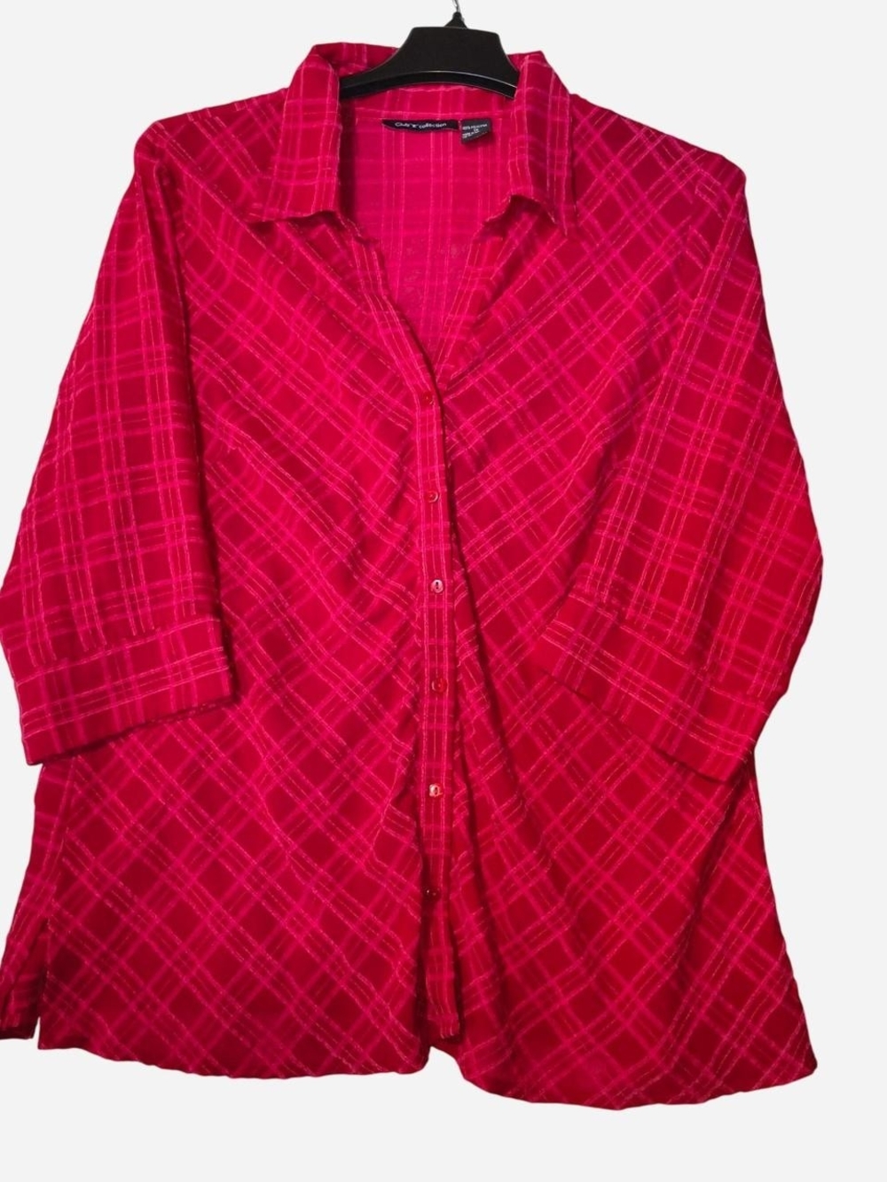 Relaxed Fit Button-Down Shirt in Bright Pink Plaid